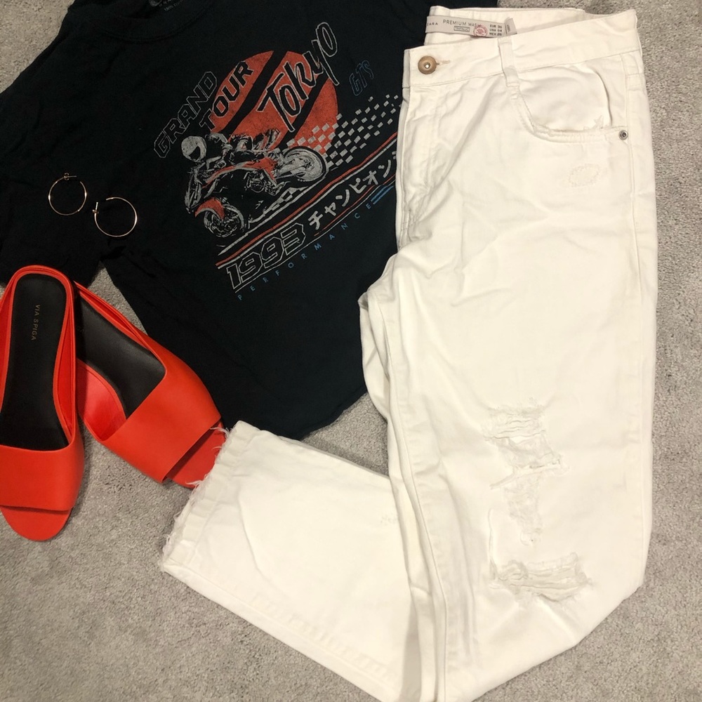 White Destroyed Zara Cropped Jeans